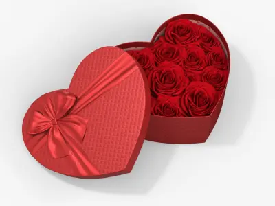 Open Heart Floral Box with Red Roses 3D model