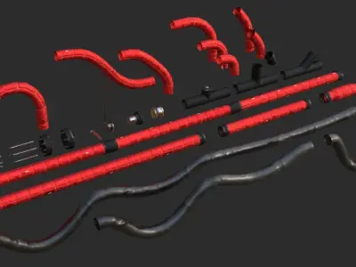 Modular Pipes - Sci-Fi Red Insulation Low-poly 3D model