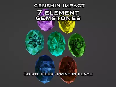 Genshin Impact Gemstones 7 Element Print Ready Free 3D print model