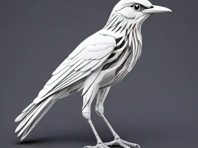 Stylized LowPoly White Raven Low-poly 3D model