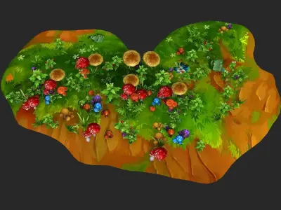 Cartoon Grass flowers tufts tufts ferns  locust cricket 3D model