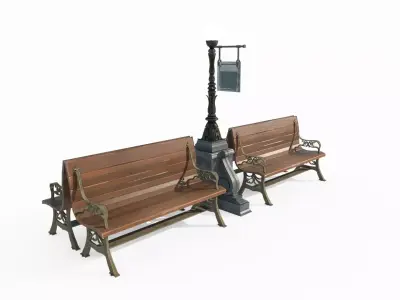 Classical bench streetlights 3D model