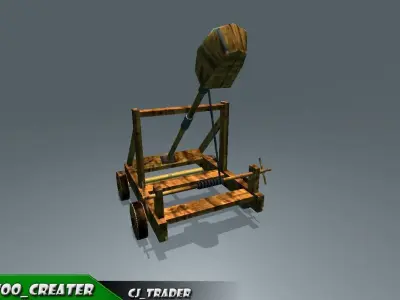 Medieval Animated Catapult Low-poly 3D model Low-poly 3D model