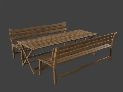 wooden bench and table Free 3D model