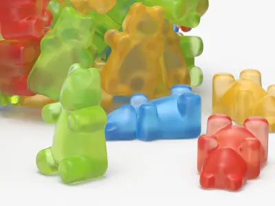 Assorted Bear Gumdrops in Bowl Set Multicolor 3D model