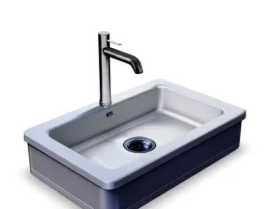 White Ceramic Kitchen Sink with Chrome Faucet 3D Model Low-poly 3D model