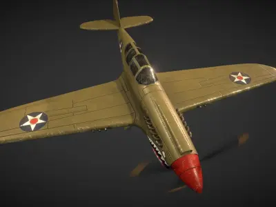 Curtiss P-40 Warhawk Low-poly 3D model