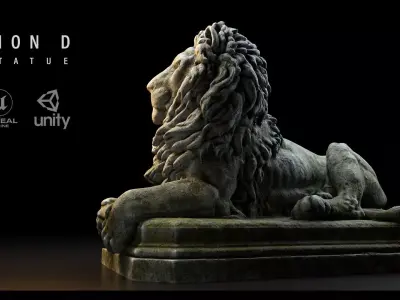 Lion Statue D PBR 4K Low-poly 3D model