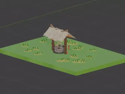 low poly well with garden 3D model