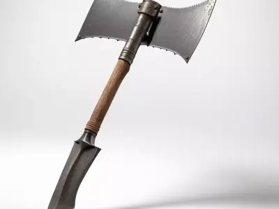 Fantasy Double Axe Spear Weapon 3D model