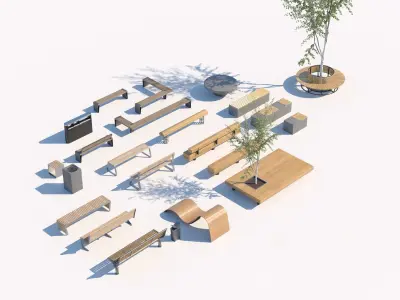 exterior street bench pack v03 3D model