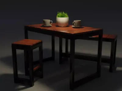 8 Different wood furniture elenements chairs and tables textured Free 3D model