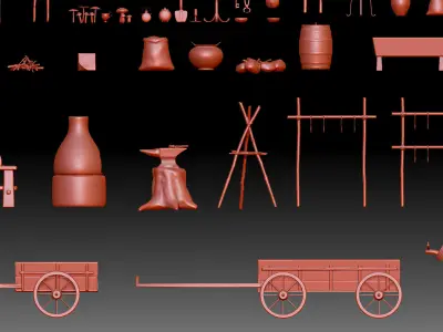 79 Medieval Roman village Buildings parts and objects collection 3D print model