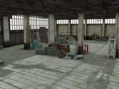 Old crate hangar and military hangar warehouse airplane room Low-poly 3D model