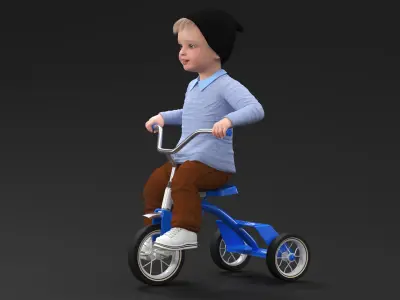 One Year Old Toddler on a Tricycle 3D model