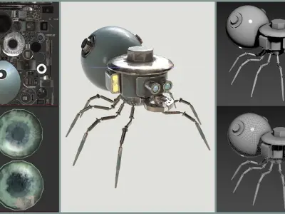 Stylized Mechanical Spider Robot Low-poly 3D model