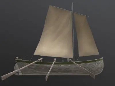 Old wooden boat Yal-6 Low-poly 3D model
