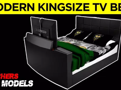 Modern kingsize TV bed -game ready asset Free low-poly 3D model