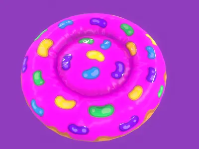 Stylized Crimson Donut Pet Bed-Cartoon 3 D model-Dogs and Cats Free low-poly 3D model
