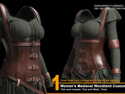 Women Medieval Woodland Costume Design 3D model