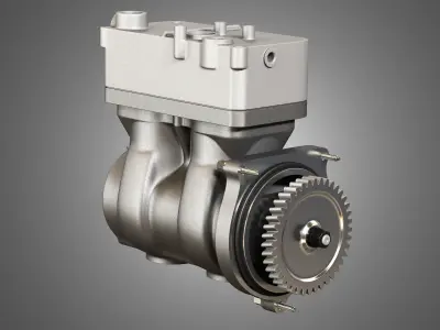 Air Brake Compressor - Two Piston - D13 Diesel Engine 3D model