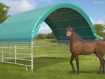 Arched Farm Shelter Installed On Grass Fur 3D model