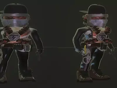 Gangster character wearing helmet and hat 3D model