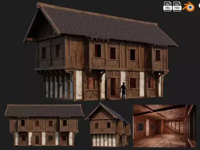 Old Medieval House Building 4K Textures GameReady 97 Low-poly 3D model