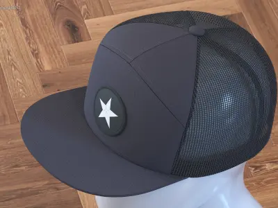 Flat Brim Trucker Hat Mesh Back 3D model
