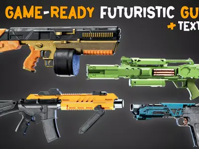 20 Game-Ready Futuristic Guns and Textures Vol 20 Low-poly 3D model