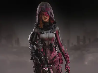 Sci Fi Sniper Girl  Low-poly 3D model