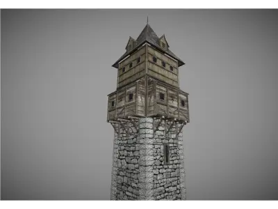 low poly medieval tower 2 Low-poly 3D model