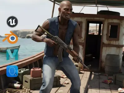 African Pirate Male Game Ready Character Low-poly 3D model