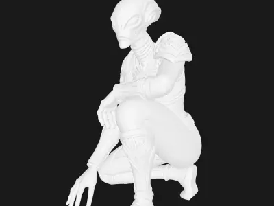 Alien Warrior Figure in a Crouching Pose 3D Print Model 3D print model
