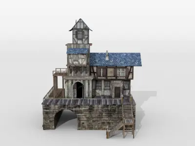 Fantasy-style medieval half-timbered building 3D model