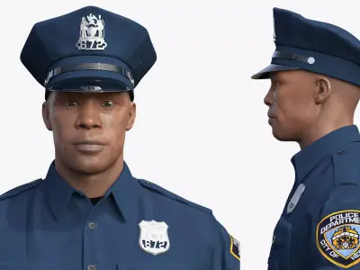 African American Police Officer T-Pose 3D model
