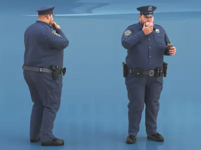 Fat NYPD Cop with Coffee and Donut Fur 3D model