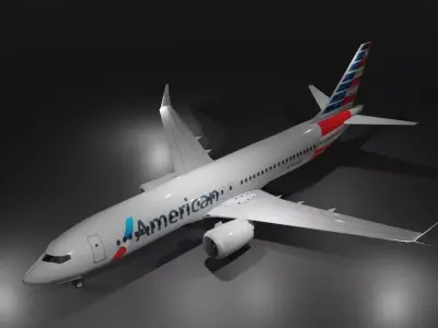 American Airlines Boeing 737 Max 8 3D model with cockpit Low-poly 3D model