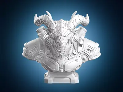 Cyborg Horned Demon Bust 3D print model