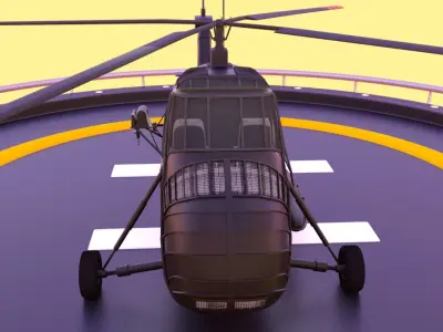Helicopter hovering on circular platform Low-poly 3D model