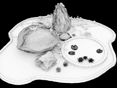 Garden Decorative Pond with Fish 3D model