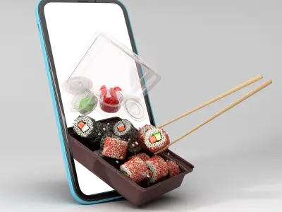 Japanese rolls set  Low-poly 3D model