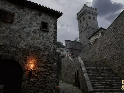 Medieval Italian Village Environment Low-poly 3D model