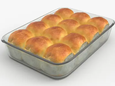 Soft Dinner Rolls in Glass Baking Dish 3D model