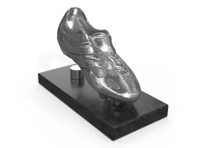 Silver Football Boot Trophy On Marble Base 3D model