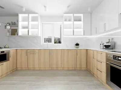 White wood kitchen Free 3D model