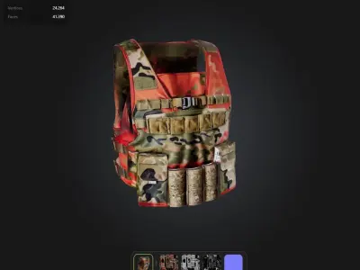 Red camo Military Vest game ready UE5 PBR Low-poly 3D model