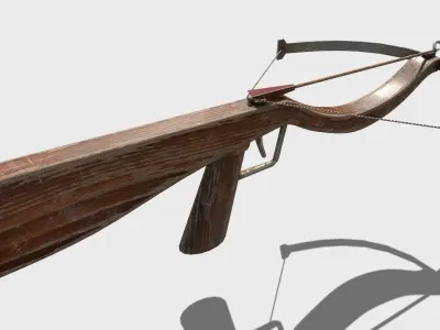 Low Poly PBR Crossbow wooden with metal handle Low-poly 3D model