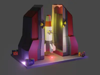 Nuclear Silo and Warhead Missile Ready to Fly Low-poly 3D model