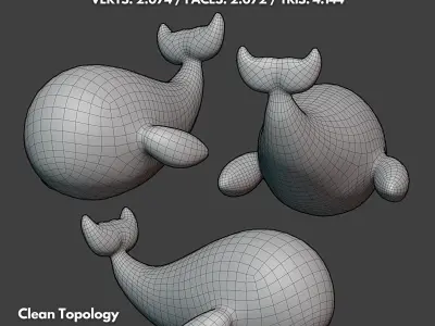 Whale Plushie Cartoon Chibi PBR Low-poly 3D model